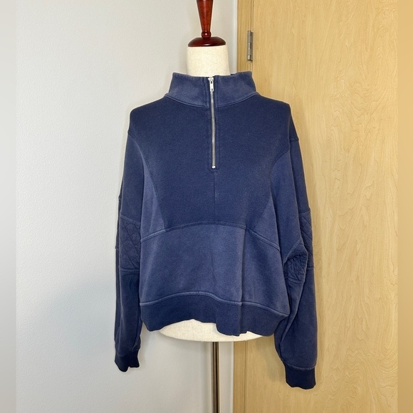 WILD Fable Women’s Sz XXL Cropped Drop Shoulder 1/4 Zip Pullover Sweatshirt Navy - Picture 1 of 7